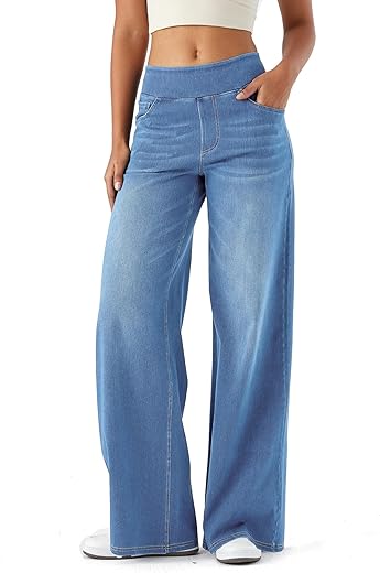 High-Waisted Wide Leg Denim Jeans for W...