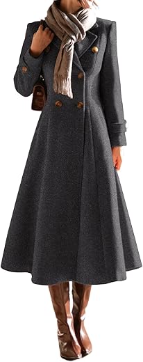 Womens Double Breasted Wool Trench Coat...