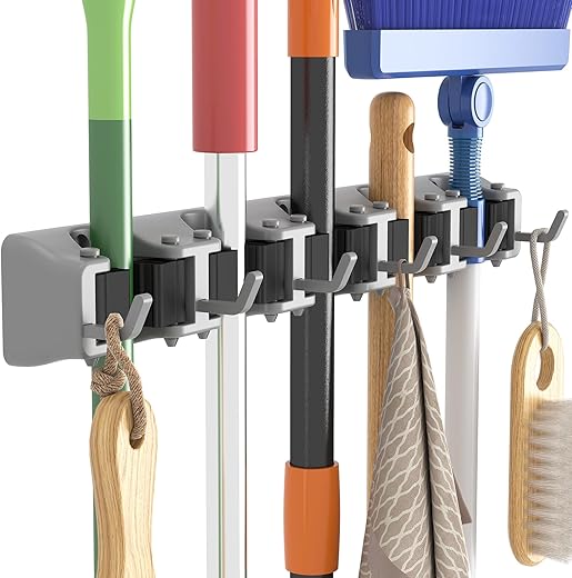 Heavy-Duty Wall-Mounted Broom Holder wi...
