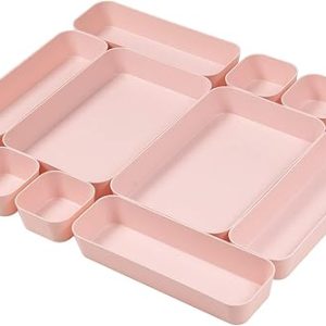 Pink Plastic Desk Drawer Organizer Set