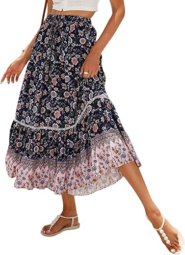 Boho Vintage Floral Midi Skirt – ...