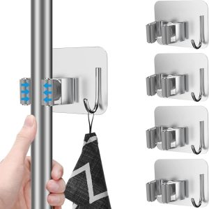 Stainless Steel Broom Holder 4-Pack