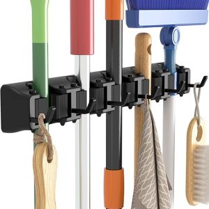 Wall Mounted Broom Mop Holder with Hooks
