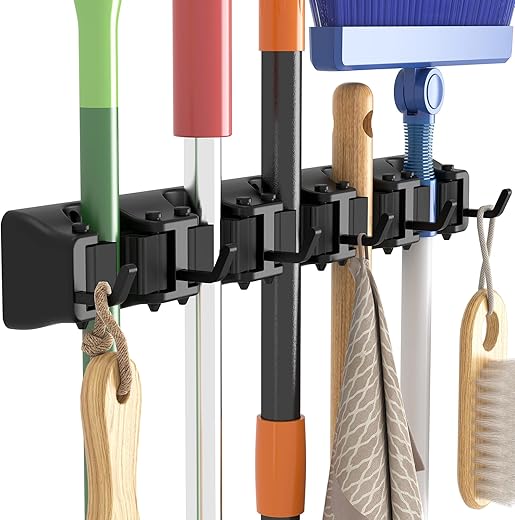 Heavy-Duty Wall-Mounted Broom Mop Holde...