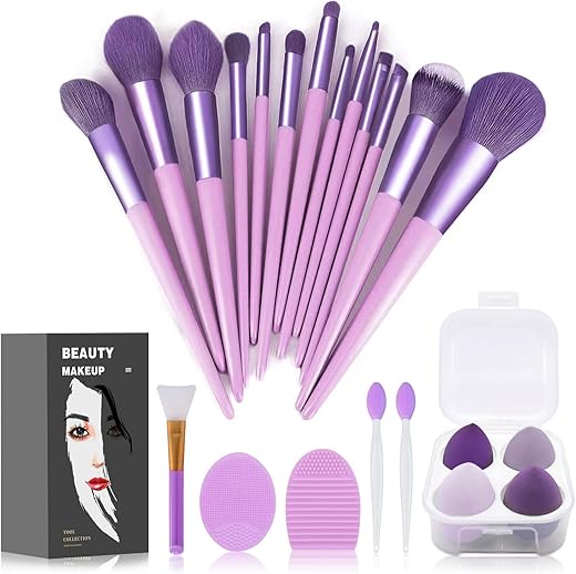 22-Piece Purple Makeup Brush Set for Fl...