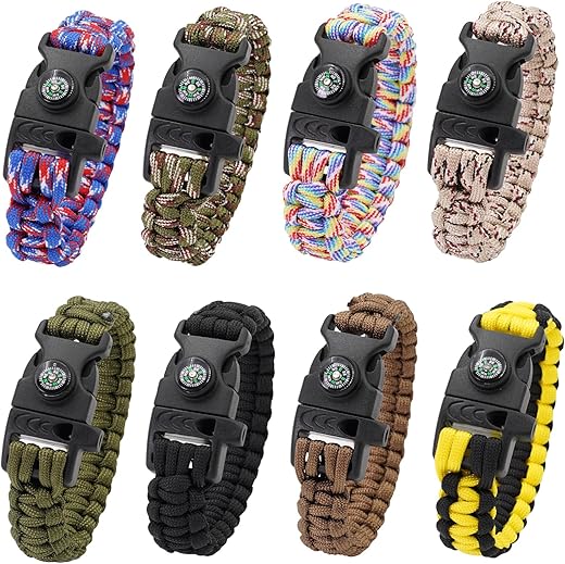 8 Pack 3-in-1 Survival Bracelets with W...