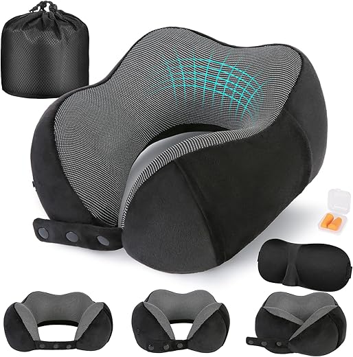 Ergonomic Memory Foam Travel Pillow Set...