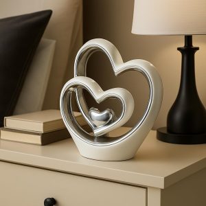 Elegant Silver Heart Ceramic Ornament