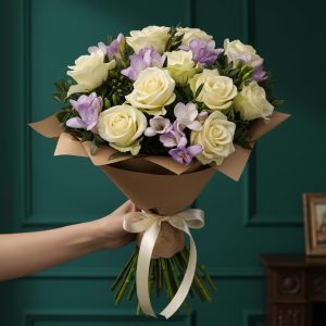 Elegant White Rose and Freesia Bouquet
