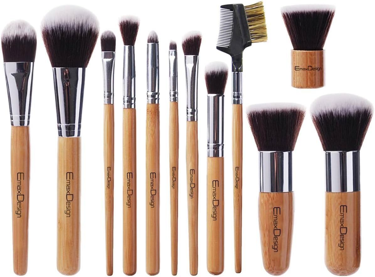 Premium 12-Piece Bamboo Makeup Brush Se...