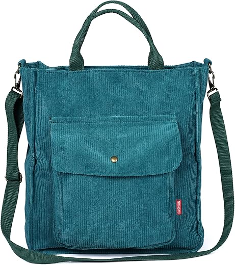 Peacock Blue Corduroy Crossbody Tote Ba...