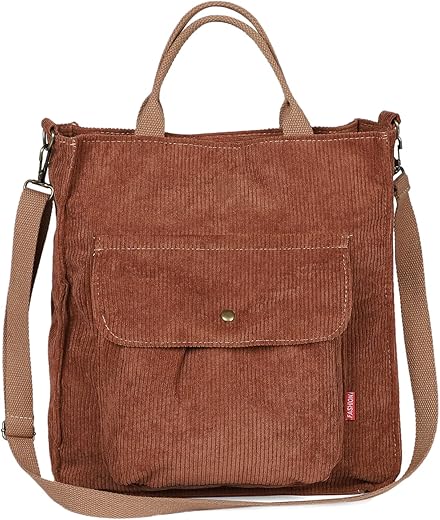 Brown Corduroy Crossbody Tote Bag for W...