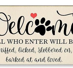 Funny Handmade Wooden Dog Welcome Plaque