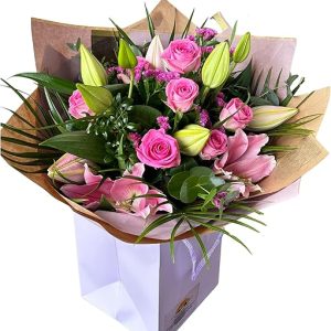 Handcrafted Pink Rose and Lily Bouquet