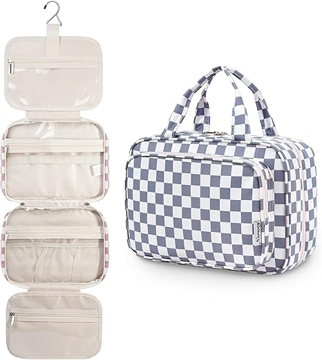 Checkered Hanging Toiletry Bag for Wome...