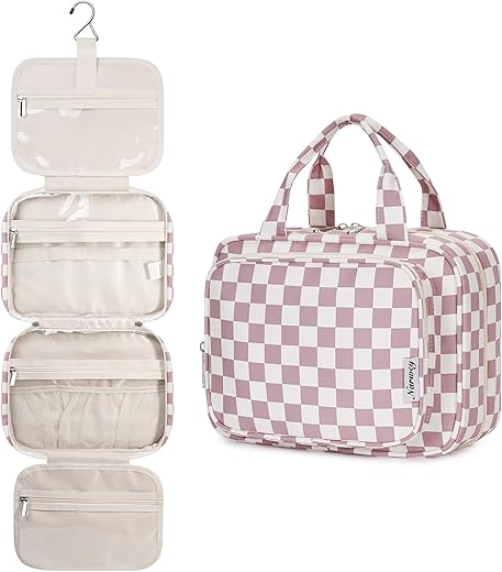 Checkered Travel Toiletry Bag for Women...