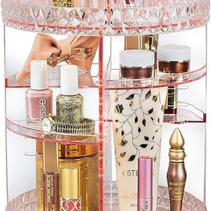 Rotating Makeup Organizer with Adjustable Trays