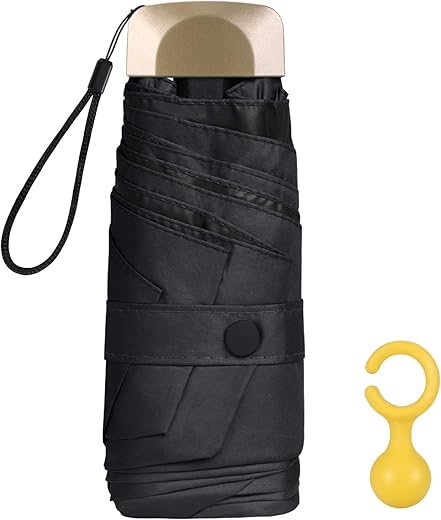 Compact Black Mini Umbrella with Golden...