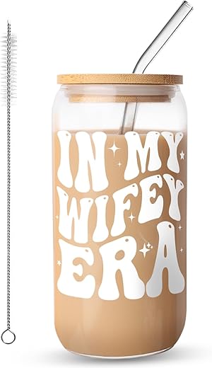 Stylish Iced Coffee Glass Cup with Lid ...